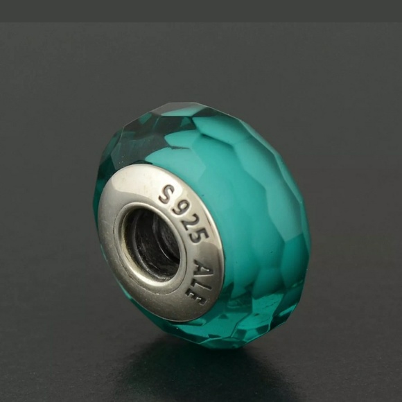 Pandora shimmering teal murano glass bead. - Picture 2 of 7
